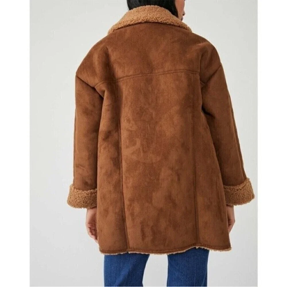 Free People Diogo Sherpa Suede Coat / Toasted Almond NWT - Picture 3 of 6